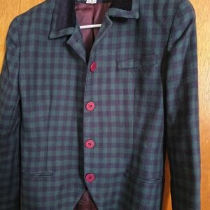 Jones New York Green and Black Plaid Blazer